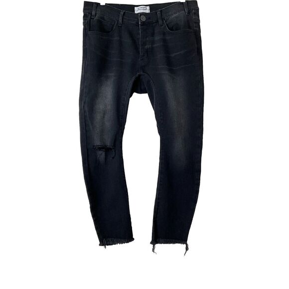 One X One Teaspoon Low Waist Bow Shaped Tapered Leg Jeans Curved Hem Black 32 - Picture 1 of 11